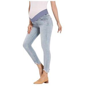 Women's Maternity Skinny Jeans Stretch Distressed Jeggings Pants Blue L